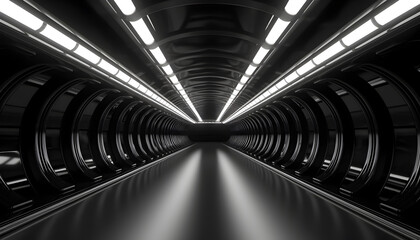 black interior view of futuristic tunnel .Generative AI