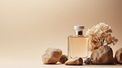 bottle of perfume on a beige background