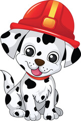 Vector Cute Dalmatian Dog in Firefighter Helmet
