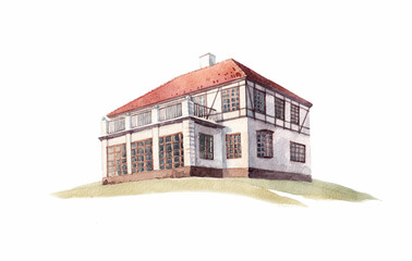 Beautiful stock watercolor illustration with old fashion vintage house