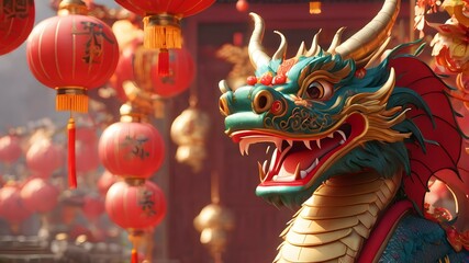Fototapeta premium Dragon Statue In Chinese Temple