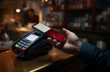 customer using their smartphone to make a payment through Near Field Communication NFC technology, highlighting the convenience and security of contactless payments