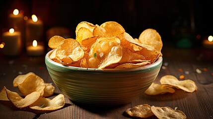 close up of chips  on a table - Powered by Adobe