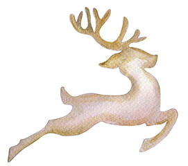 Christmas silhouette of deer . Watercolor Christmas hand drawn illustration for stickers ,cards, backgrounds, scrapbooking and your design. Perfect for wedding invitation.