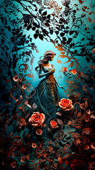Relief of a young woman with roses, Generative AI