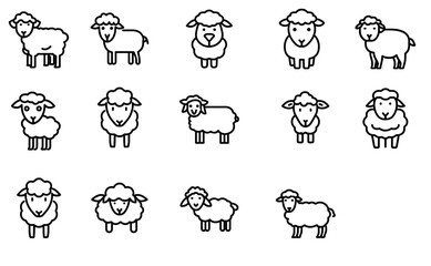 line drawing cute little sheep - obrazy, fototapety, plakaty