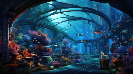 Obraz premium underwater teeming with vibrant marine life on background