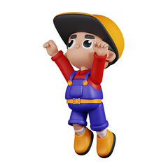 3d Character Mechanic Superhero Pose. 3d render isolated on transparent backdrop.