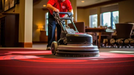 Foto op Plexiglas A professional disc machine applies foam, rubs, and cleans a carpet. © sopiangraphics