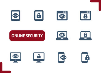 Online Security Icons. Data, Virus, Antivirus, Hacking, Lock, Password, Computer, Smartphone Icon