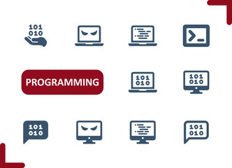 Programming Icons. Coding, Hacking, Binary Code, AI, Technology, Computer Icon