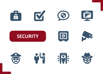 Fototapeta premium Security Icons. Checkpoint, Police, Guard, Thief, Criminal, Camera Icon