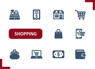 Shopping Icons. Retail, Commerce, Cash Register, Shop, Store, Bag, Cart, Buy, Buying Icon