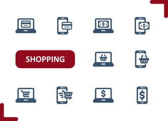 Online Shopping Icons. E-commerce, Retail, Computer, Mobile Phone, Laptop, Smartphone Icon