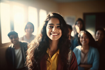 Obraz premium Young indian college girl student standing at college campus