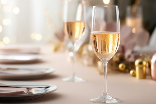 a birthday table setting with an empty champagne glass