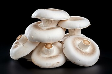 Fresh and ripe white mushrooms on a white background. Generative AI