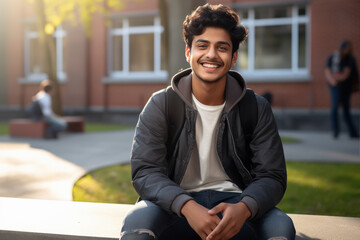 Young indian college boy standing at college campus