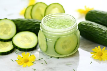 Obraz na płótnie Canvas face mask jar with cucumber slices