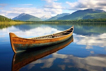 Obraz premium beautifully varnished wooden canoe on a lake