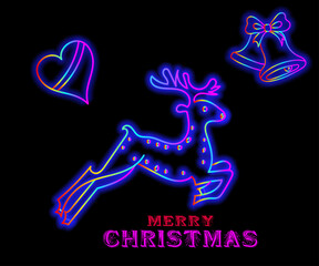 Abstract neon lamp christmas shape background object glowing icon. Christmas objects in vivid colors. Festive fir with neon light. Icon set, sign, symbol for UI. Vector illustration