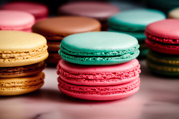 Fototapeta na wymiar Colorful macaroons on a plate. Sweet cookies. Generative AI