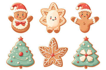 Sugar cookie Christmas vector illustration set. Gingerbread cookies cute png