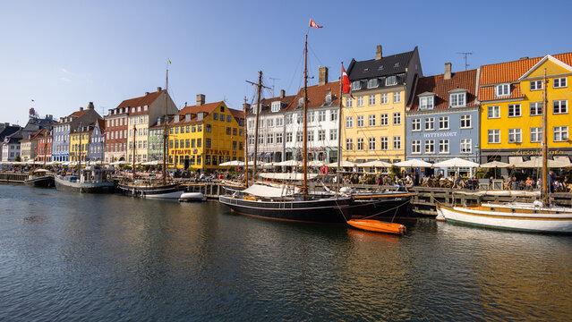 Nyhavn boats canal 
Copenhagen Denmark 

