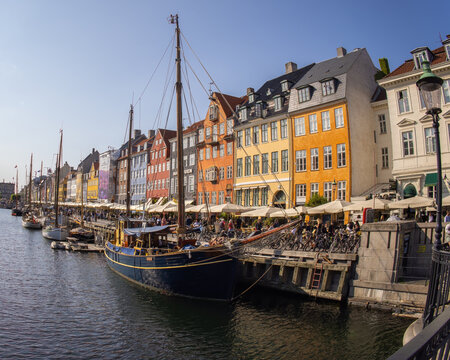Nyhavn boats canal 
Copenhagen Denmark 
