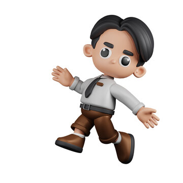 3d Character Businessman Happy Jumping Pose. 3d render isolated on transparent backdrop.