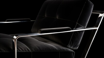 Closeup of black lounge chair. Modern minimalist home living room interior. materials for furniture finishing
