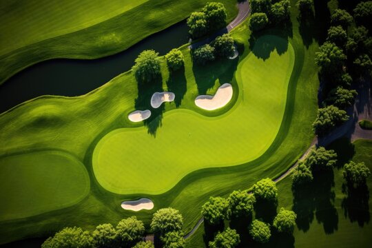 overhead view of a green golf course