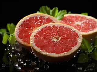 Sliced Fresh Grapefruits with Water Droplets. Pomelo Fruits