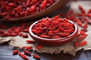 a bag of dried goji berries, known for promoting hormonal health - obrazy, fototapety, plakaty
