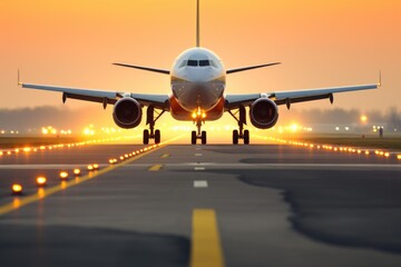Fototapeta na wymiar an airplane landing on a runway
