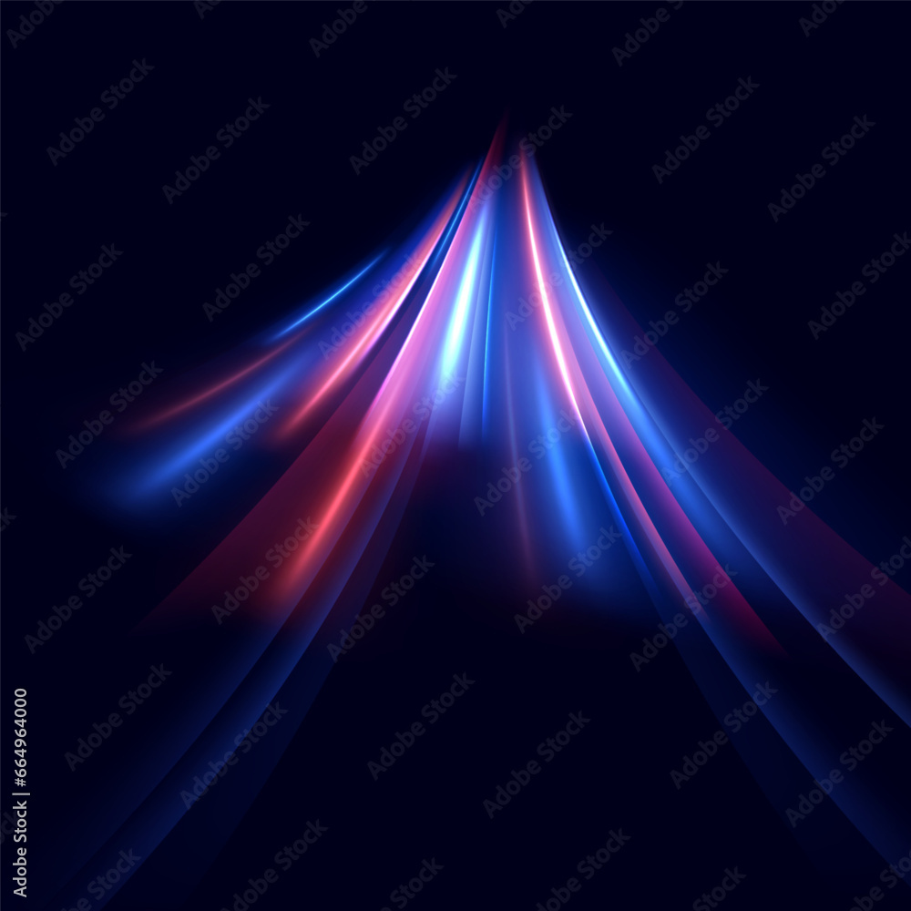 Wall mural Neon speed lines. Dynamic light motion traces. Light trace wave, trace line.	