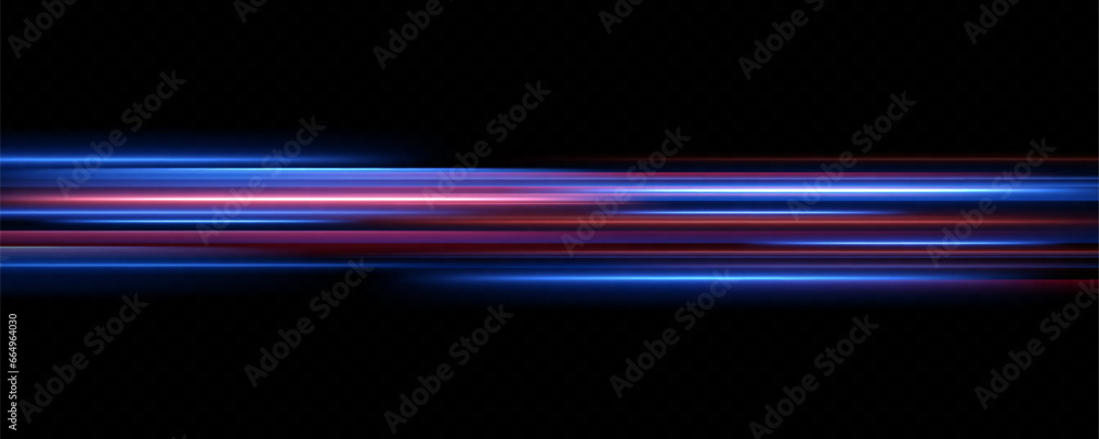 Poster horizontal neon lines.blue speed lines.motion light effect.vector. red