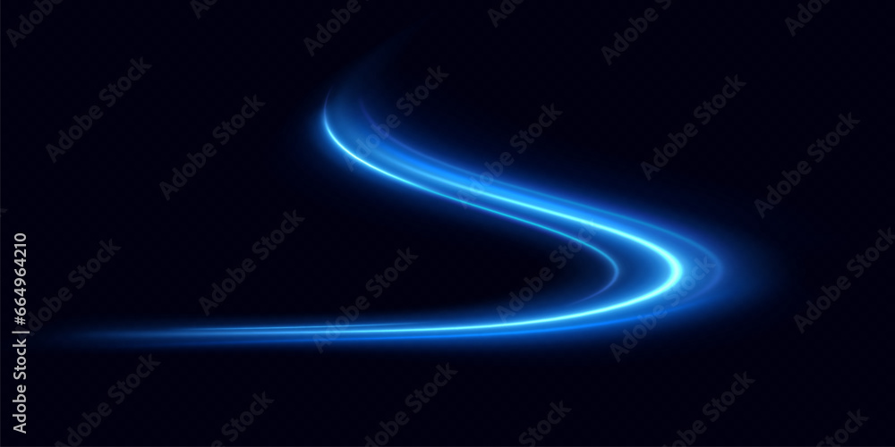 Aufkleber blue glowing shiny lines. vector blue light effect, neon speed motion curve.speed ​​line.vector.