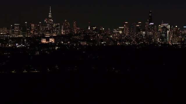 Aerial shot of the New York skyline over Brooklyn's Prospect Park