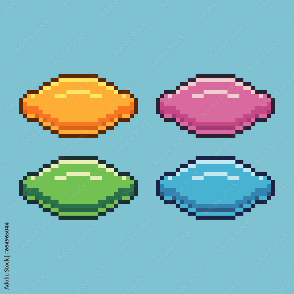 Poster pixel art sets of lemon fruit with variation color item asset. simple bits of lemon fruit on pixelat