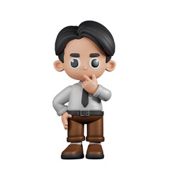3d Character Businessman Curious Pose. 3d render isolated on transparent backdrop.