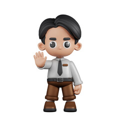 3d Character Businessman Doing The Stop Sign Pose. 3d render isolated on transparent backdrop.