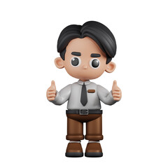 3d Character Businessman Giving A Thumb Up Pose. 3d render isolated on transparent backdrop.