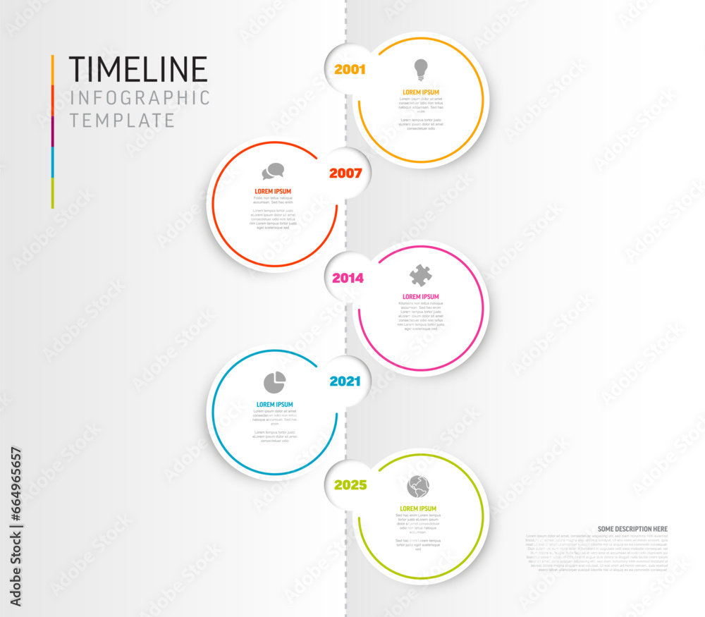 Poster simple light vertical timeline template with circles on white background