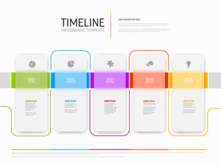 Five semitransparent glassy rounded rectangles timeline process infographic - 664965646