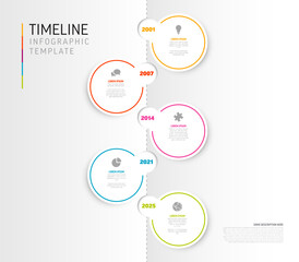 Simple light vertical timeline template with circles on white background