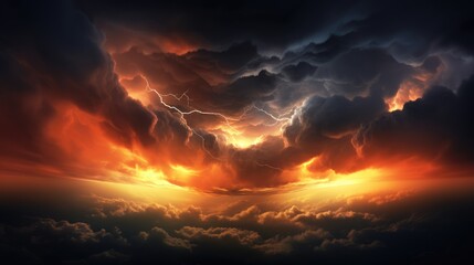 Dramatic Skies Unleashing Nature's Fury: A Symphony of Colors and Chaos - Generative AI - obrazy, fototapety, plakaty