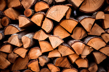 Chopped and neatly stacked firewood. Background, wallpaper