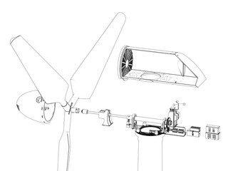 Windmill turbine in black sketch on white background
