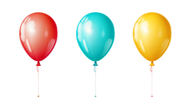 red blue yellow colorful balloons isolated on transparent background cutout